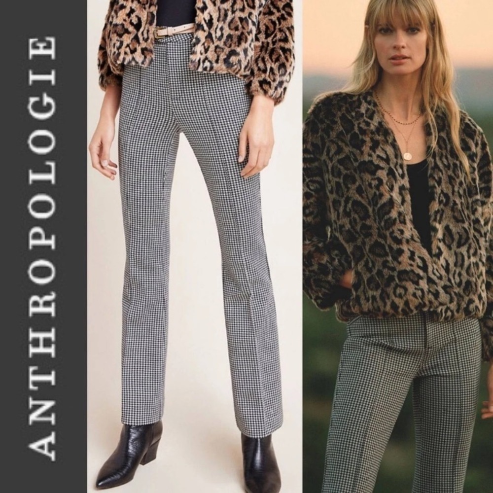 Anthropologie houndstooth essential trouser flared fit